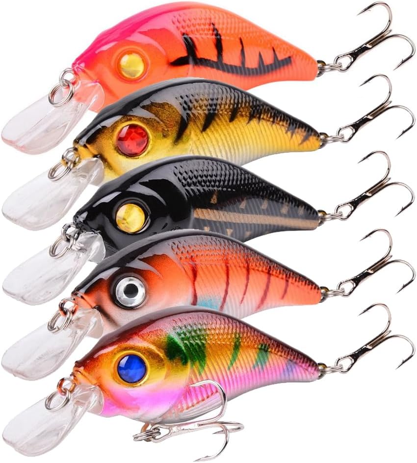 Naiveferry Kit de 5 señuelos de crankbait, kit de señuelos de pesca Crankbait con ganchos agudos, señuelos de pesca para aparejos falsos, accesorios