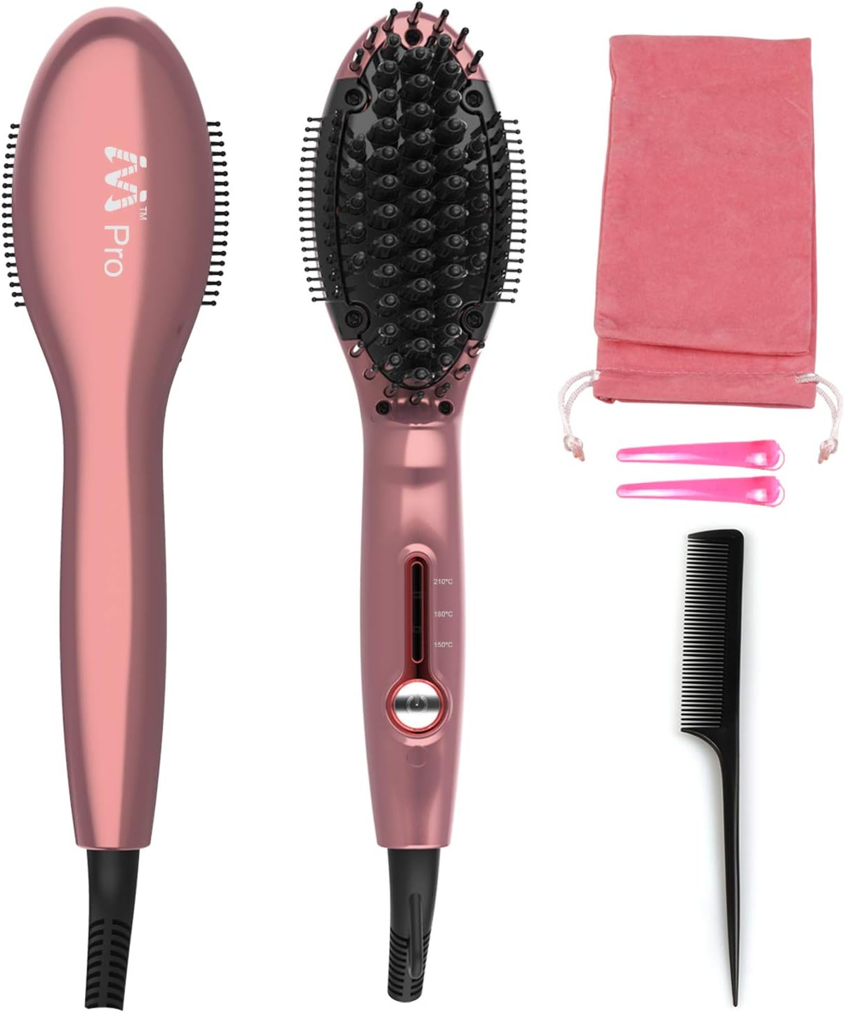 IVI Straightening Brush, Hair Straightener, Hair Straightener Brushes, Hair Straightener Iron Brush with Digital LCD Display, Dual Voltage, Instant Heat Up(Rose Gold)