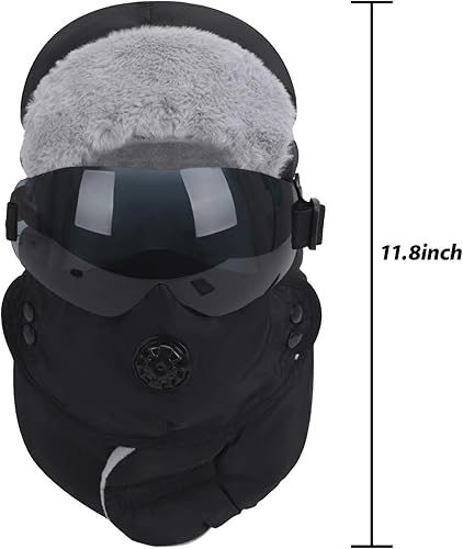 Miniatura 8 de PURFUN Pasamontañas de cubierta completa a prueba de viento para hombres y mujeres con máscara de gafas, gorro de esquí térmico grueso para