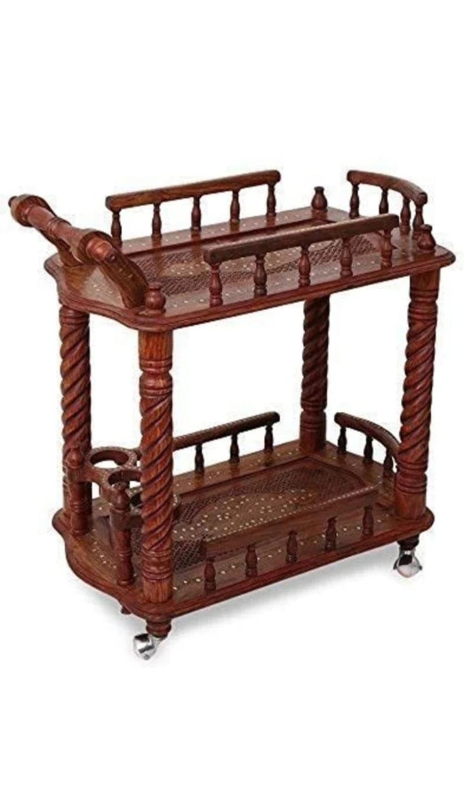 Heaven Crafts Premium Wooden Kitchen Serving Trolley with Wheels|| Barcart Trolley, Serving Trolley, Utility Cart with Wheels for Kitchen, Dining Room, bar or Living Room (Brown and Gold)-image-42