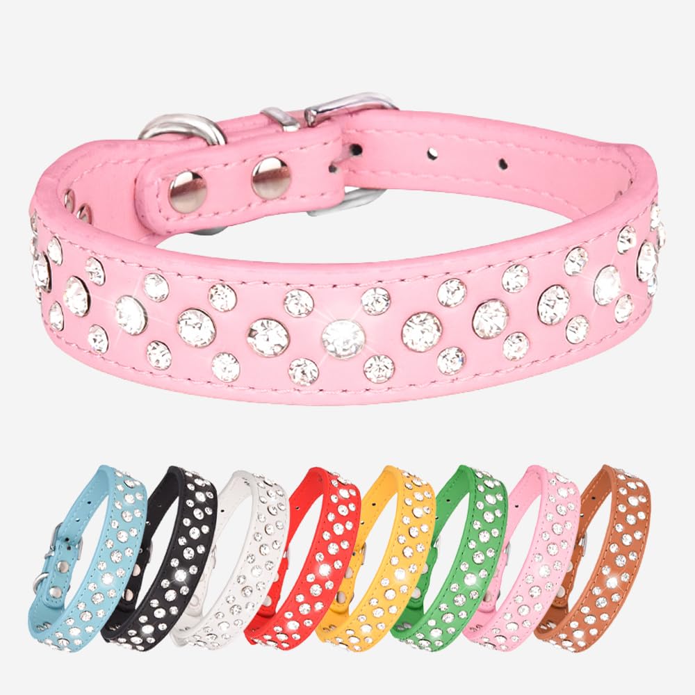 Party-Perfect Rhinestone Dog Collar - Dazzling Leather Accessory for Your Small to Medium Fashion-Conscious Pups(Pink XS)