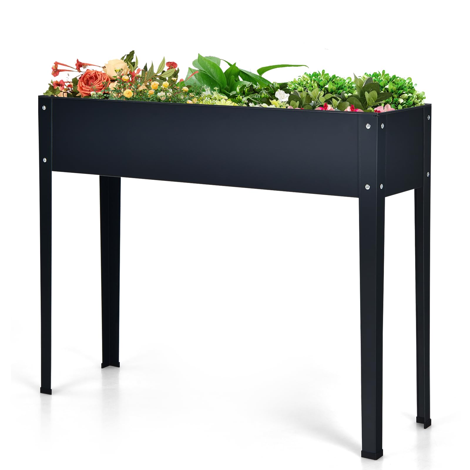 RELAX4LIFE Fioriera da Esterno, Orto Rialzato da Esterno in Metallo con Fori di Drenaggio, Fioriera per Balcone, Giardino, Cortile, per Verdure, Fiori, Erbe, Frutta (100 x 30 x 80 cm, Nero)