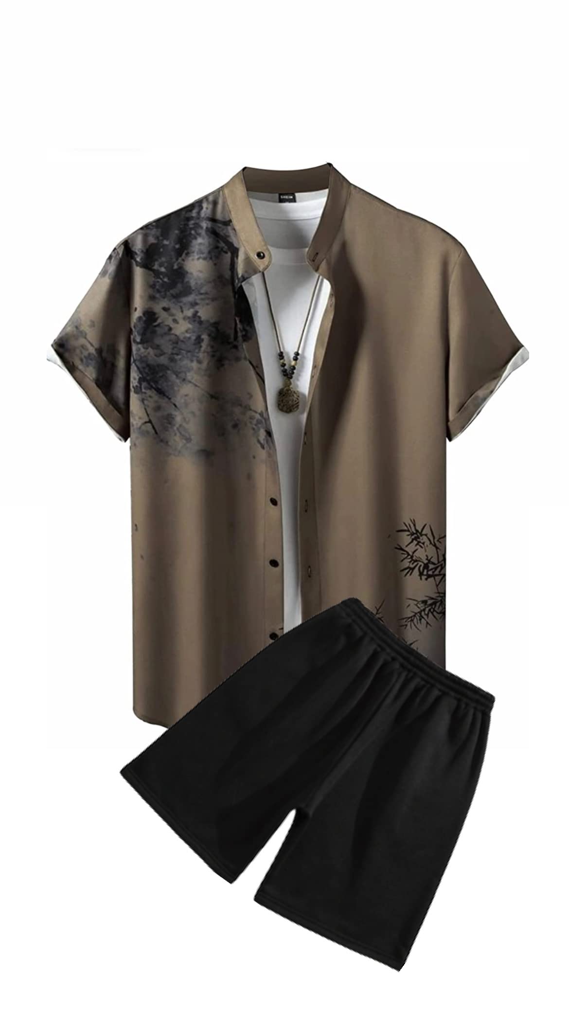 uiriuy Men's Soft Poly Lycra Digital Printed Shirts with Pajama Shorts Night Suit Set-picture-26