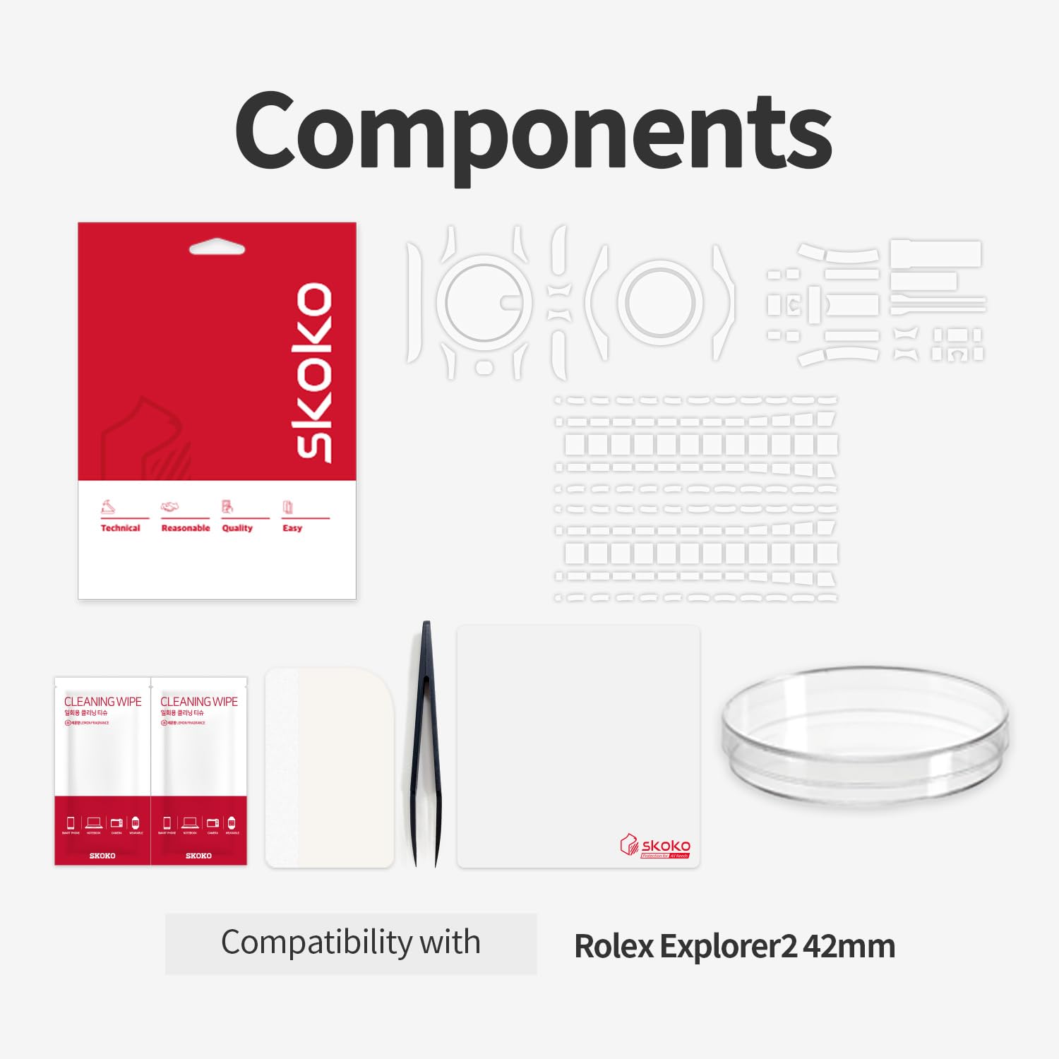 skoko [1Set Full Package Pellicola Protettiva Corpo Compatibile con Rolex Explorer2 42mm Ref. 216570, Pelle Trasparente Lucida, Copertura Completa, Anti Scartch, Pezzi extra per aree difficili
