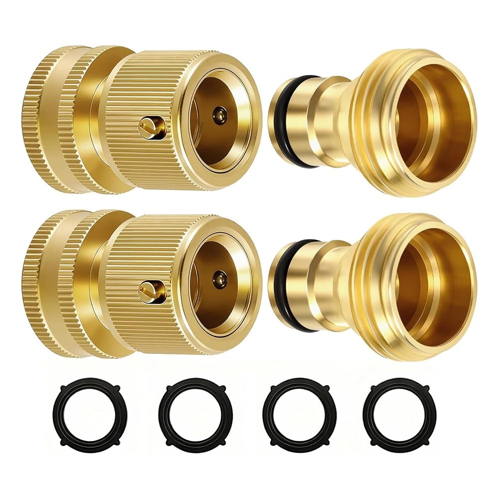 Aundhegrtt Women's Gold 2 Sets Quick Connect Hose Fittings 3/4" Ght Solid Brass Garden Hose Connectors No-Leak Design Universal Fit For Instant