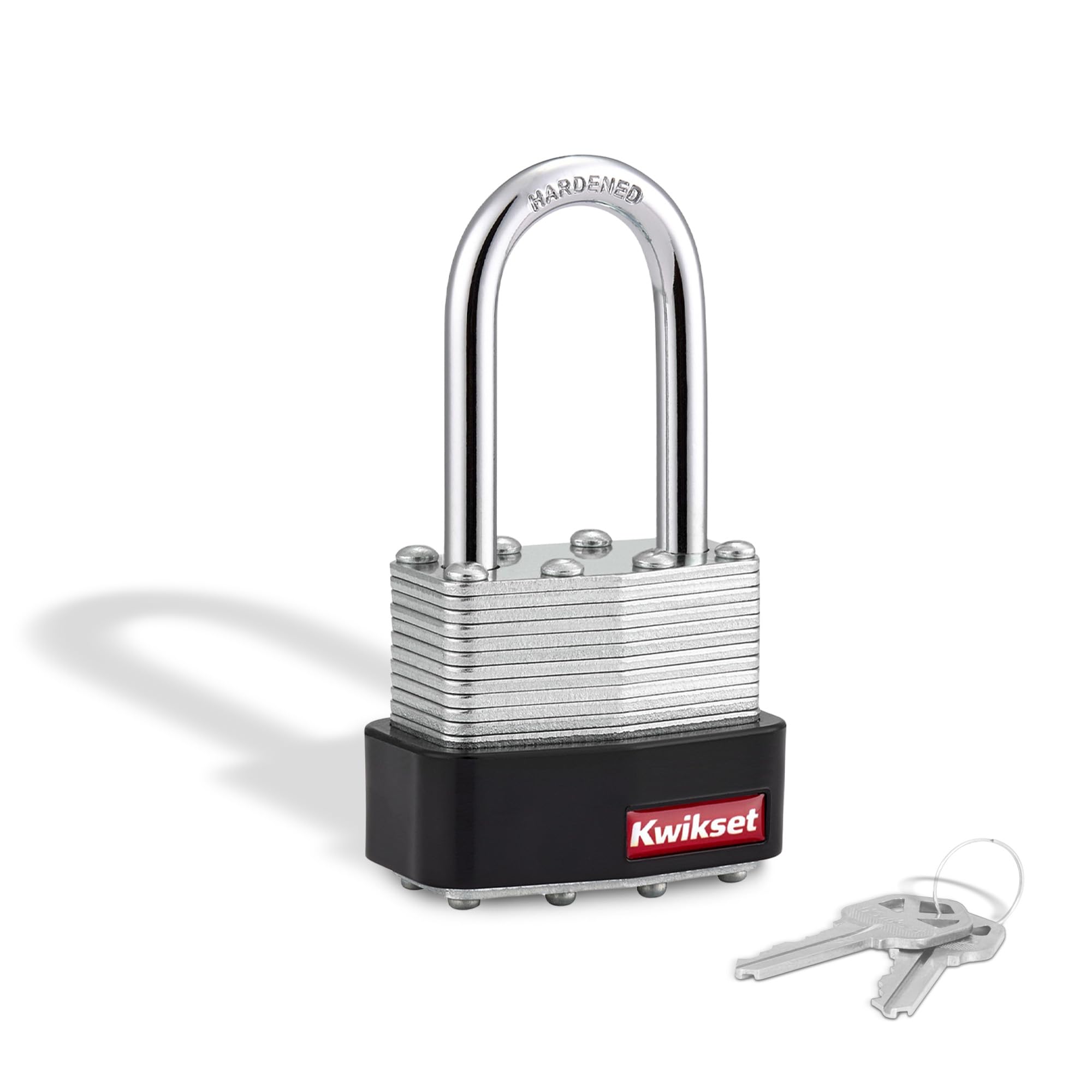 Kwikset Laminated Steel Padlock with Hardened Steel Shackle, 1-Pack, Silver