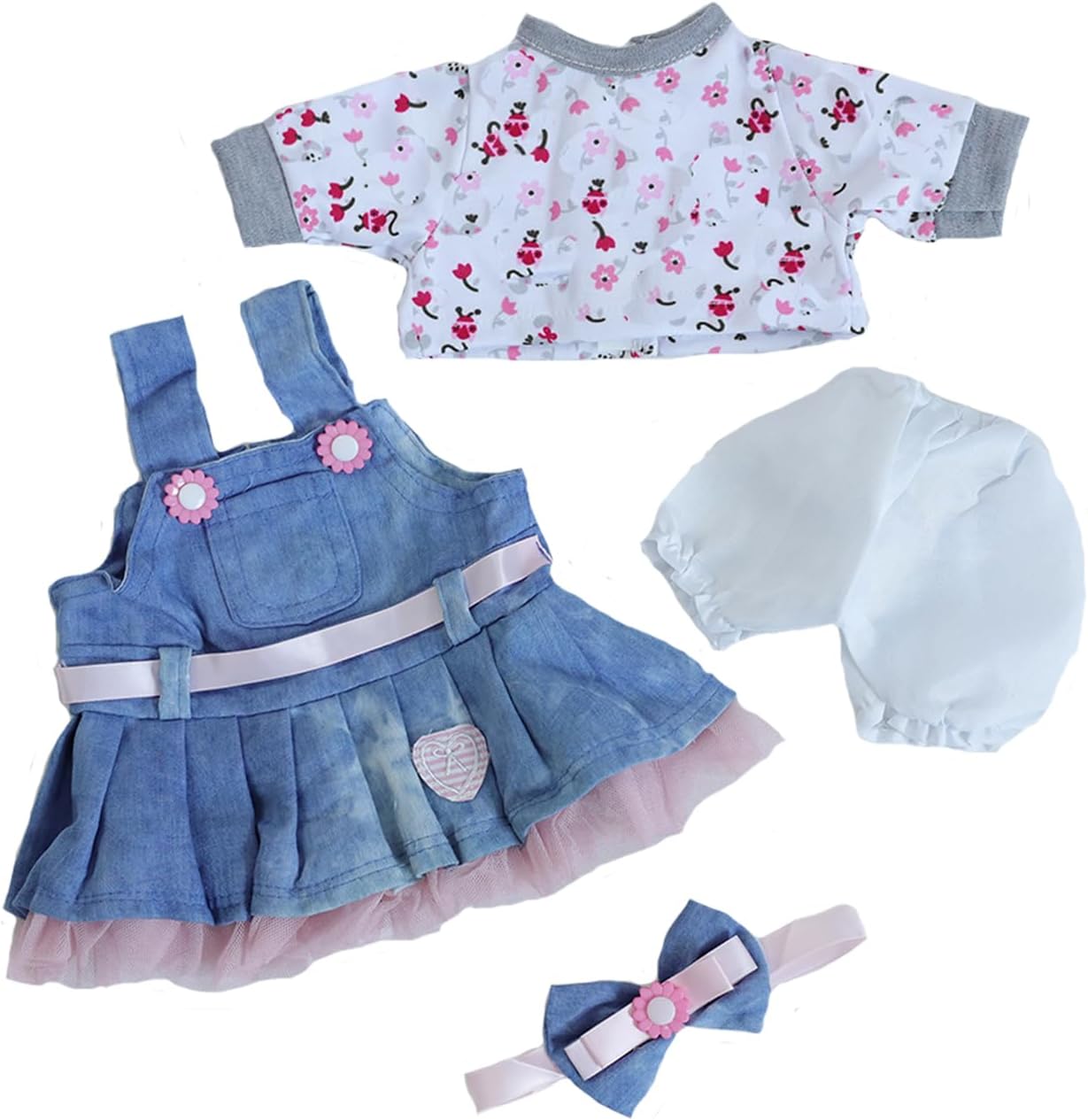 Reborn Baby Dolls Clothes for 17-22 inch Newborn Baby Dolls Girl Outfits Accesories 【 Skirt 5pcs Set 】