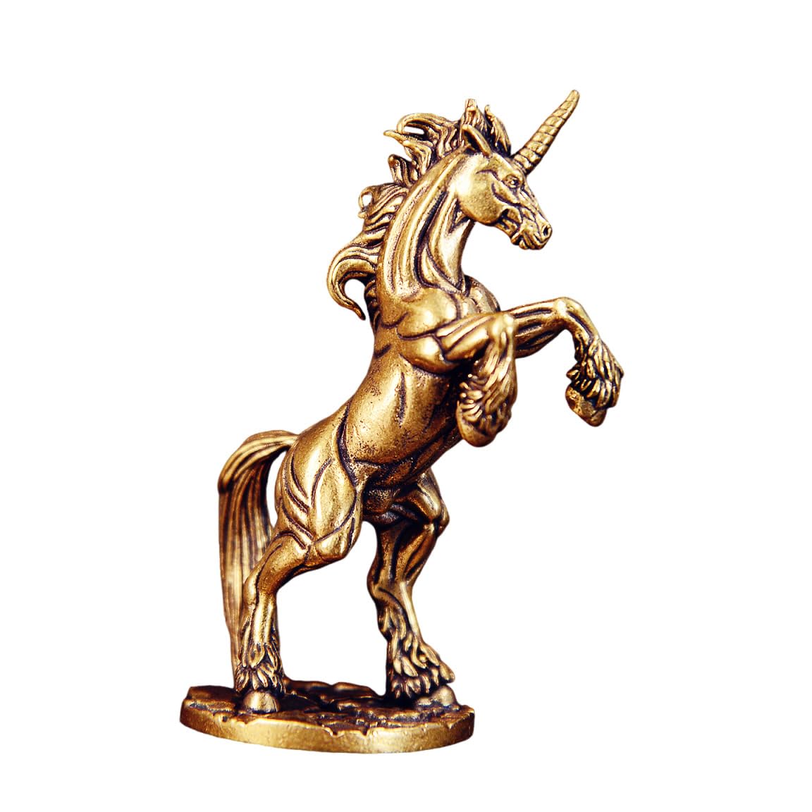 Huolimxun Retro Solid Brass Unicorn Head Ornaments, Mythical Auspicious Beast Desktop Collection Crafts
