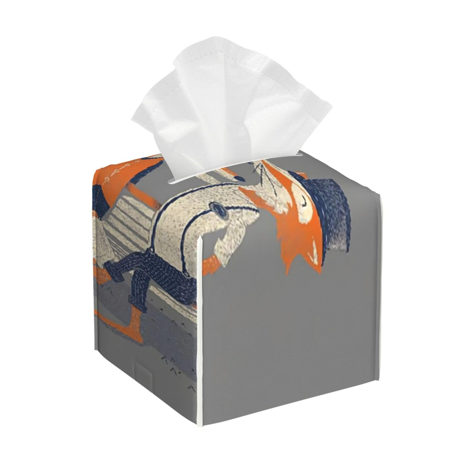 Cute Fox Hipster Dapper Animals Vintage Romantic Love Birds PVC Cube Tissue Pack for Home Office Bathroom Use
