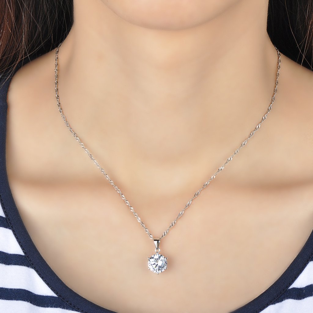 Collana e ciondolo con incastonatura ad artiglio in argento sterling 925 e zirconia cubica, 3 misure