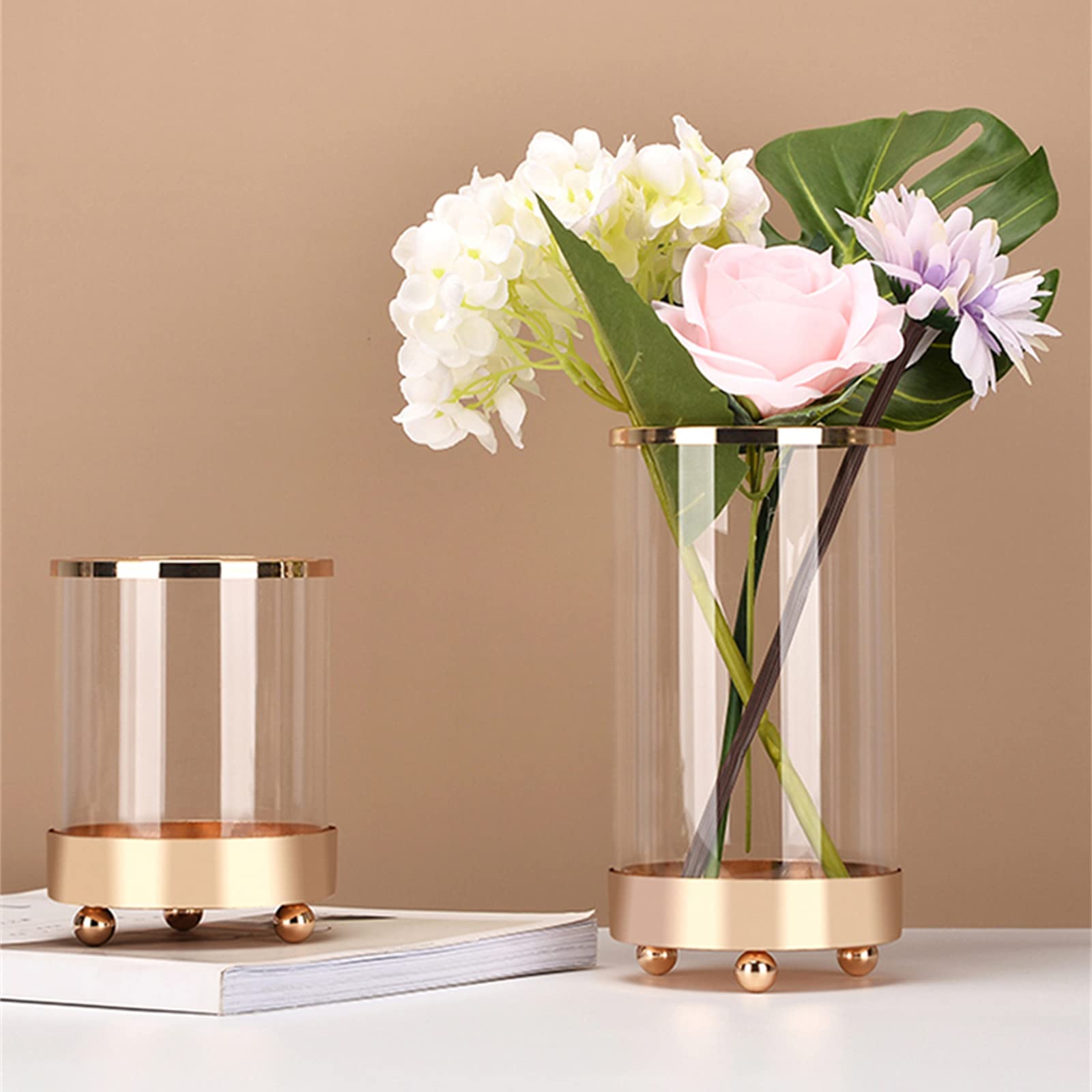 赤と透明のガラス花瓶 金のストライプ 赤と透明のガラス花瓶 金の