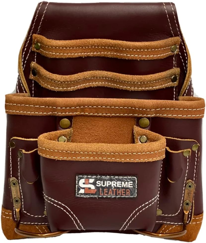Leather Tool Pouch for Construction - Perfect Tool Pouches for Carpenters, Electricians, Drywall, Framing Work - Work Pouch - Screw & Nail Bags - 100% Leather Top Grain Leather