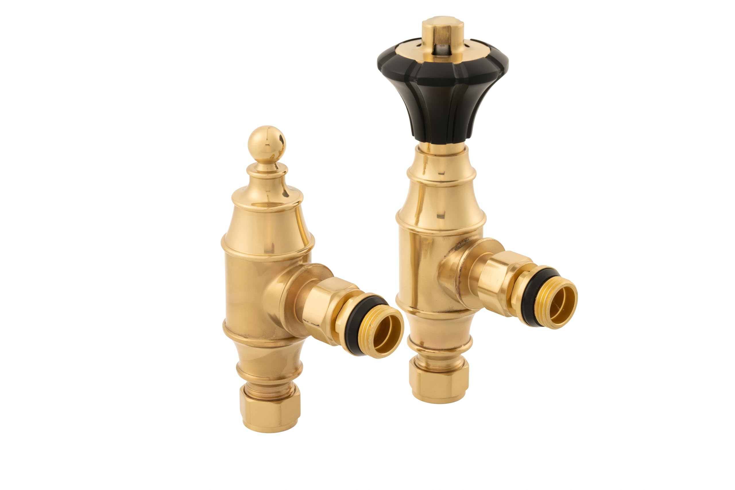 Arroll Men's Antique Brass Uk-29 Thermosthatic Radiator Valve And Lockshield - Finish With Black Head (Antique Brass)
