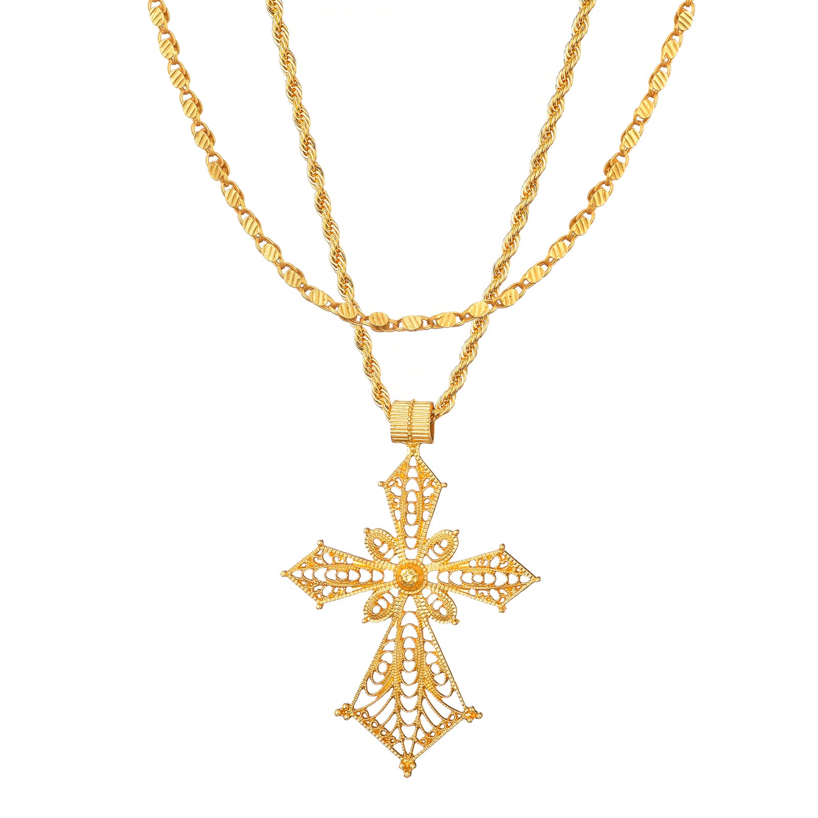 SajayeaEthiopian Cross Necklace 24K Gold Plated Pendant Habesha Jewelry for Women Coptic Crosses Jewelry