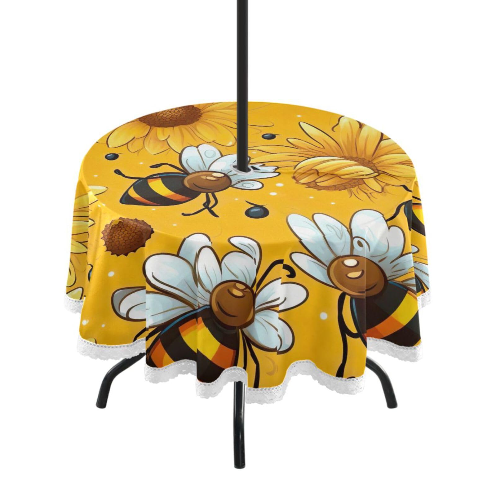 Wajiw 60 Inch Indoor Outdoor Round Tablecloth with Umbrella Hole and Zipper Waterproof Patio Table Cover for Camping Dining Room Party Outdoor Picnic,Sunflowers