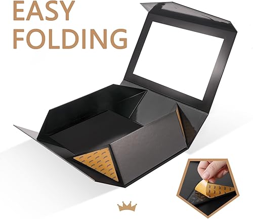 Miniatura 5 de PACKQUEEN 5 cajas de regalo grandes con ventanas, 13.5 x 9 x 4.1 pulgadas, cajas de regalo negras para regalos que contienen cintas, tarjetas, cajas