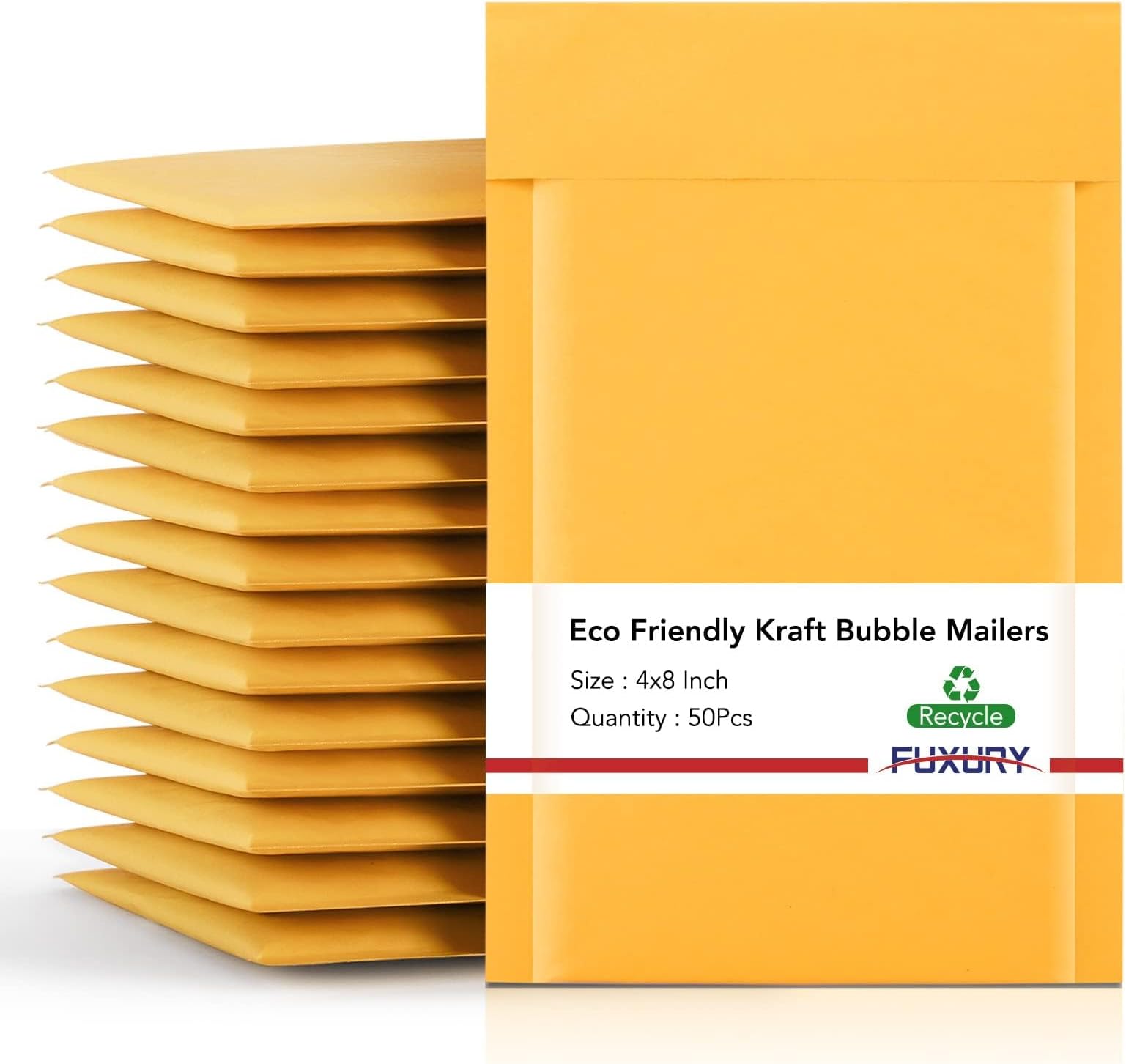 Fuxury Kraft Bubble Mailers 4x8" 50 Pack Padded Envelopes Usable Size 4x7