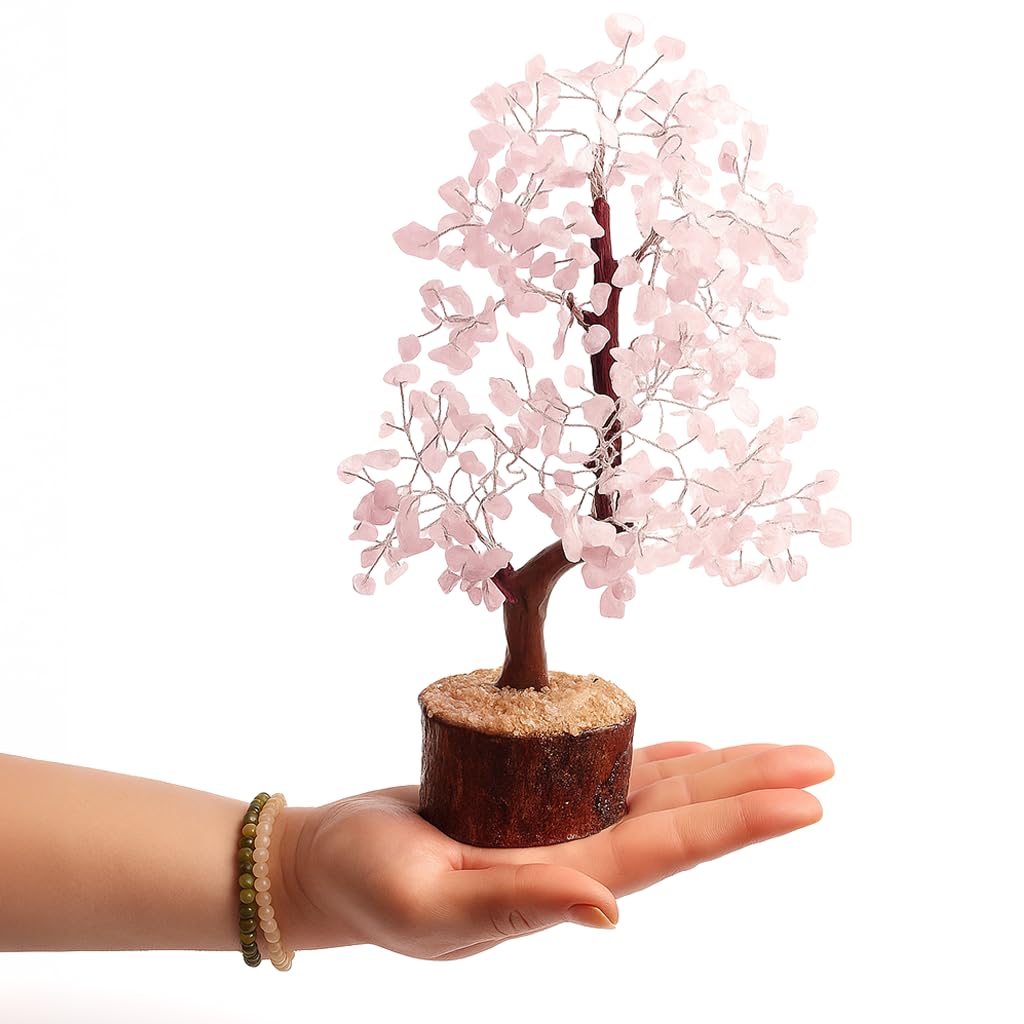Albero di pietra preziosa – Albero della fortuna con vere pietre – quarzo rosa Chakra albero, pietra curativa armonica, pietra preziosa decorazione albero amore e armonia – albero di