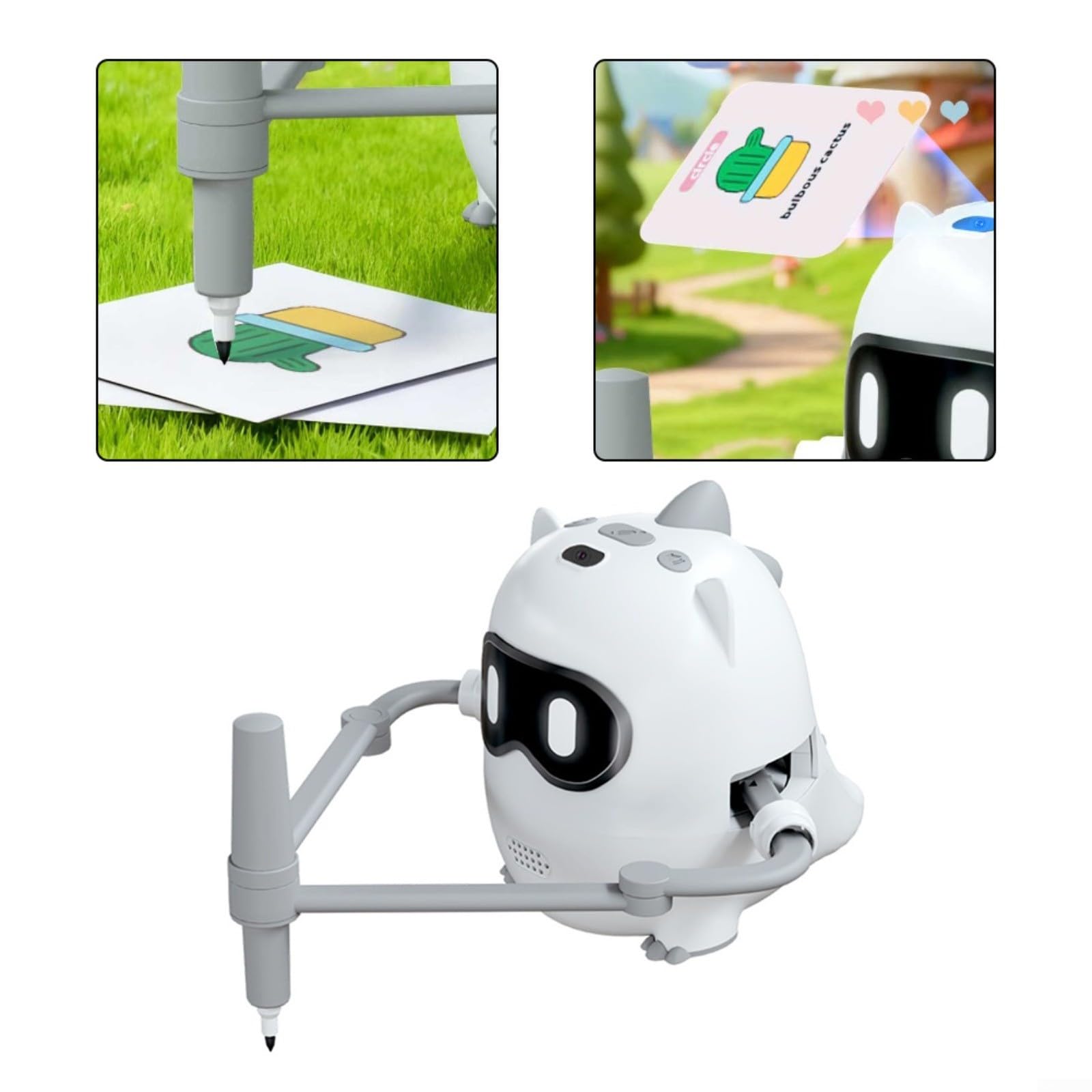 Robot da disegno intelligente con riconoscimento della fotocamera, macchina educativa interattiva per bambini, include 100 carte e 22 penne, materiale ABS per apprendimento domestico (bianco)