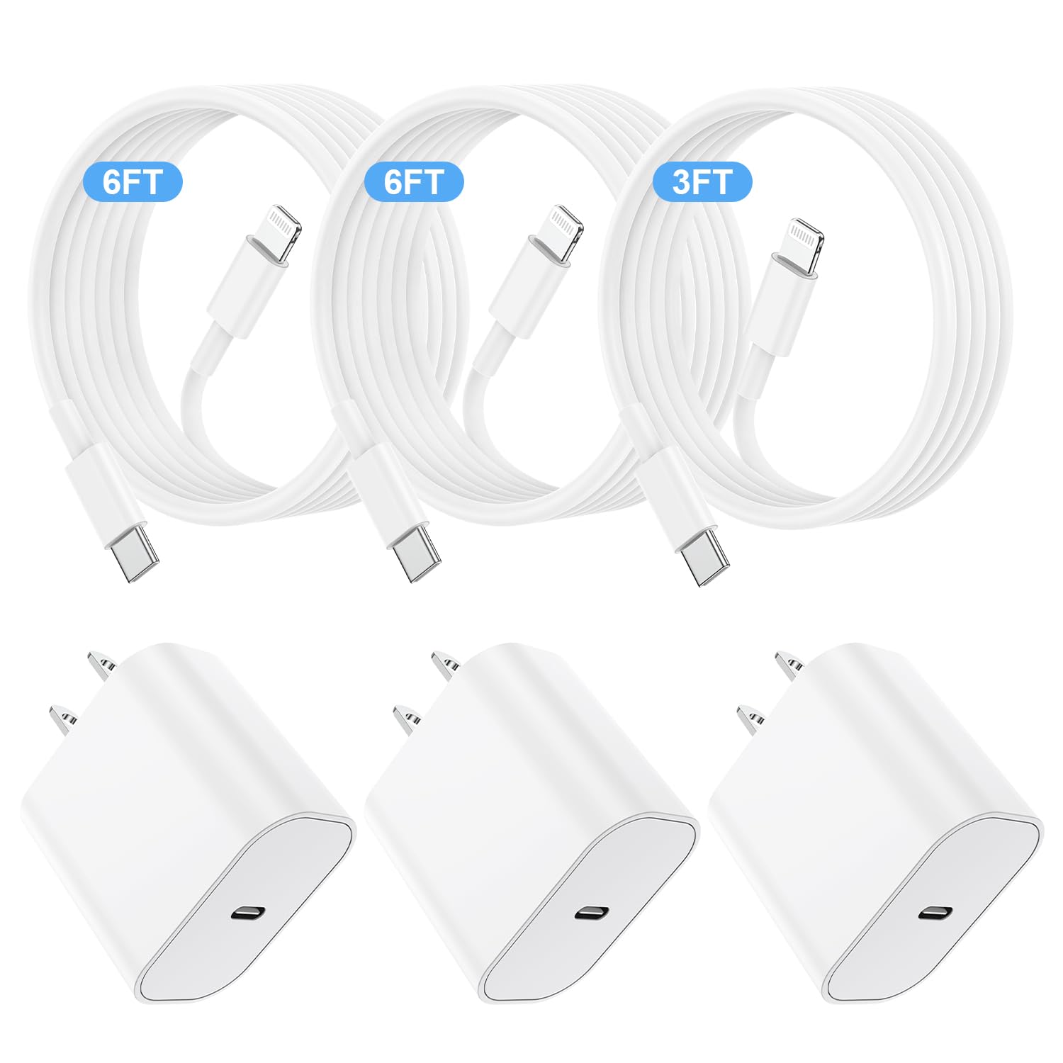 Essri Phone Charger Fast Charging 6/6/3 FT, 3-Pack 20W PD USB C Charger Block with iPhone 14 13 Charger Cable 6 Foot, Compatible with iPhone 14 Pro/
