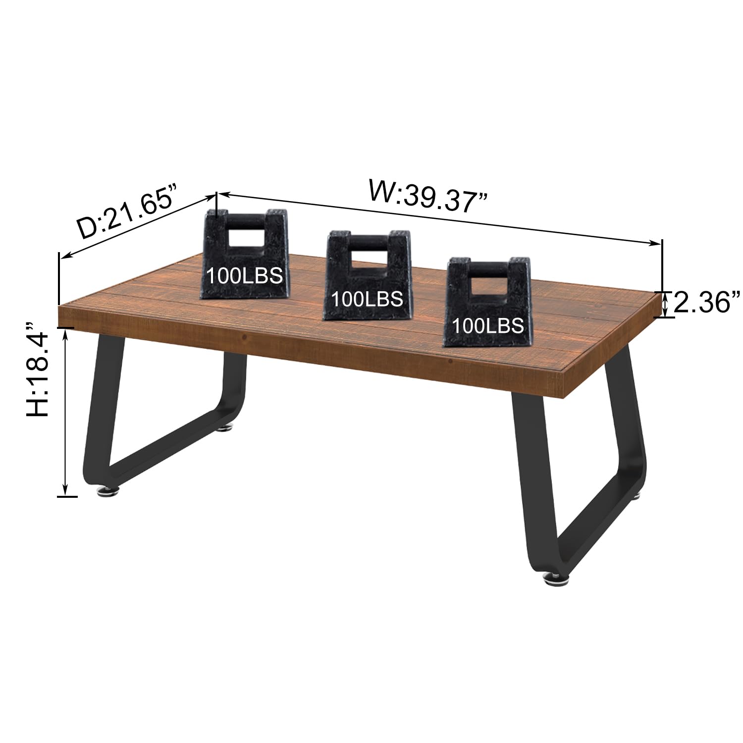 IBF Mesa de centro rústica, mesa de té industrial de madera maciza, mesa de centro de madera real de granja, mesa de cóctel rectangular minimalista moderna, 39 pulgadas