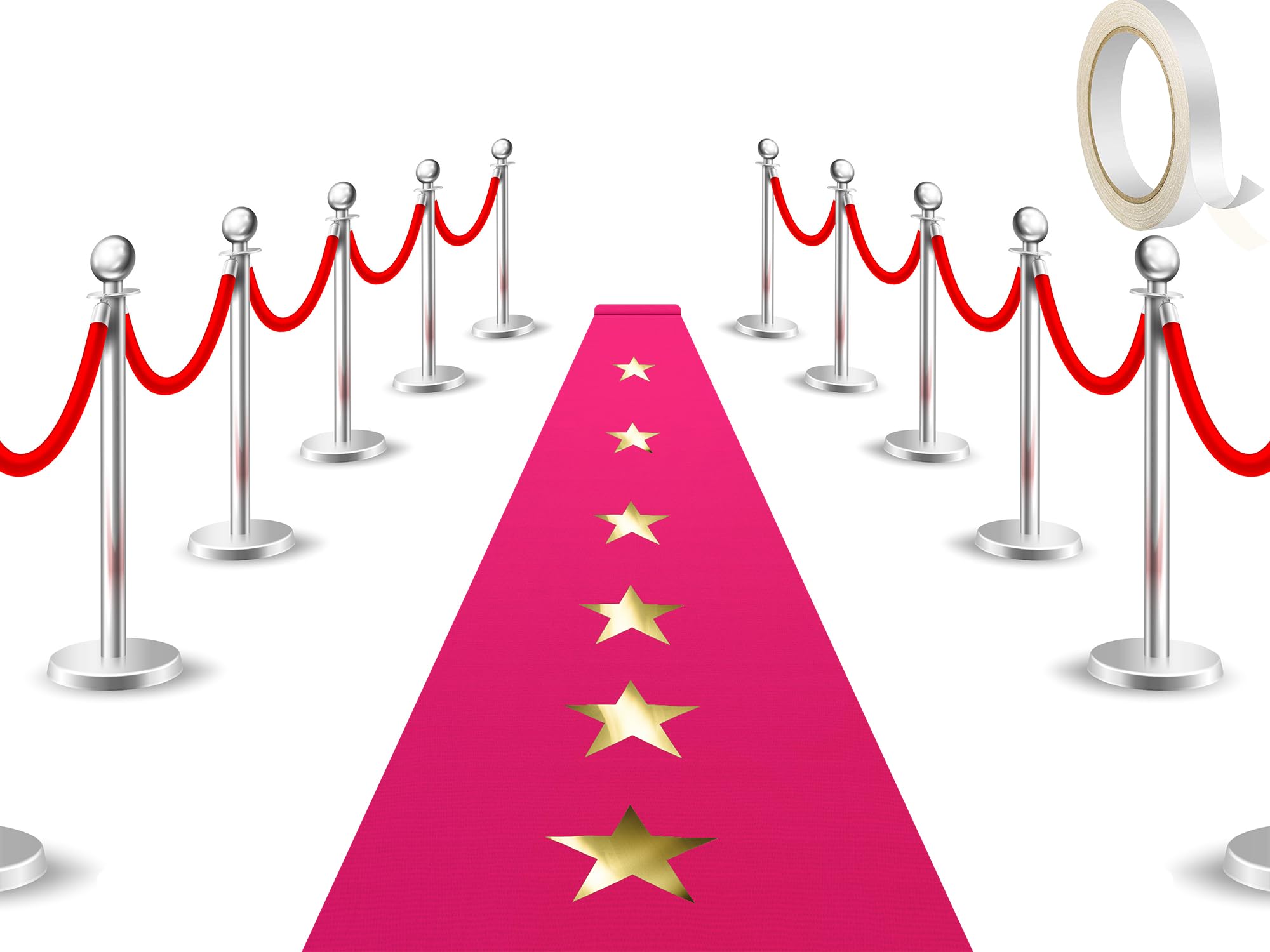 Shappy Carpet Runner Party Not Slip Red Aisle Runway Rug Runner with Carpet Tape 60 GSM 20 Pcs Gold Star Cutouts for Movie Graduation Party Decoration