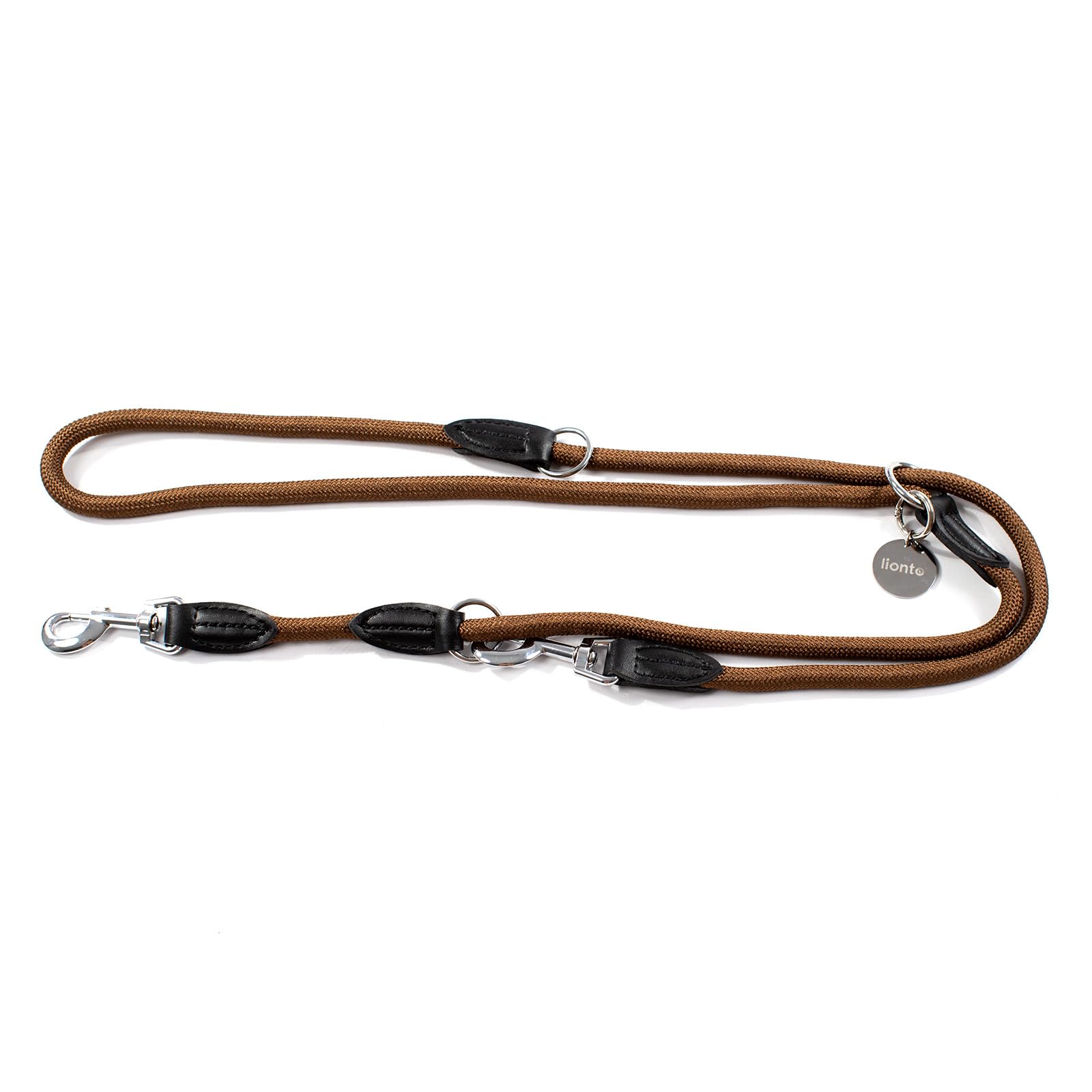 lionto Correa Regulable para Perros Correa Regulable Multiusos Correa Doble Correa de Manos Libres Longitud 200 cm, Marrón
