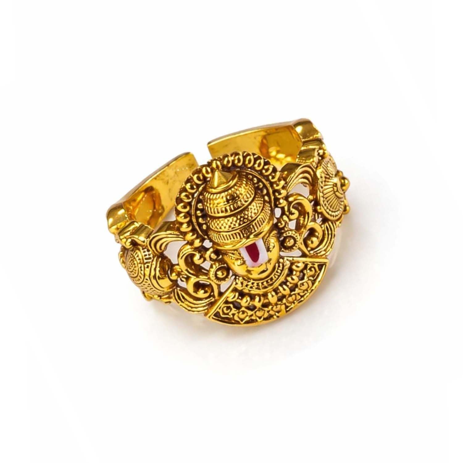 vama FASHIONS Traditional Antique 18K Gold Plated Tirupati Balaji Venkateshwara Swamy Vishnu Design Anti Tarnish Finger Ring Ungaram Anguthi Temple Jewelry for Men-picture-3
