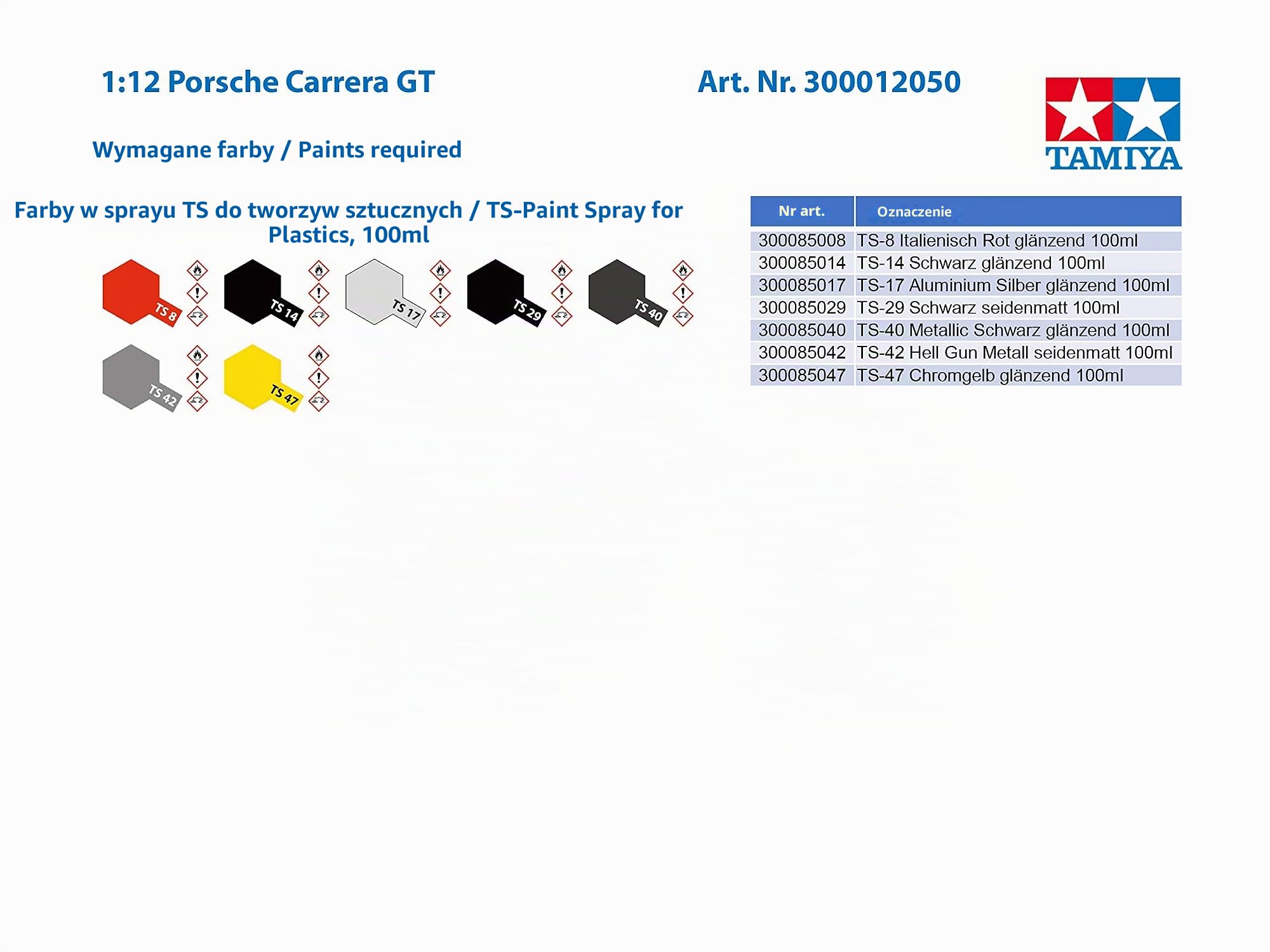 TAMIYA 300012050-1:12 Porsche Carrera GT, średni