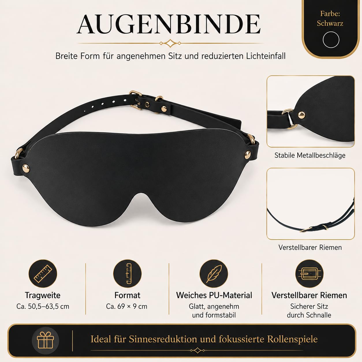 BDSM Set mit Augenbinde, Ballknebel, Fesseln, Halsband und Leine(Schwarz)