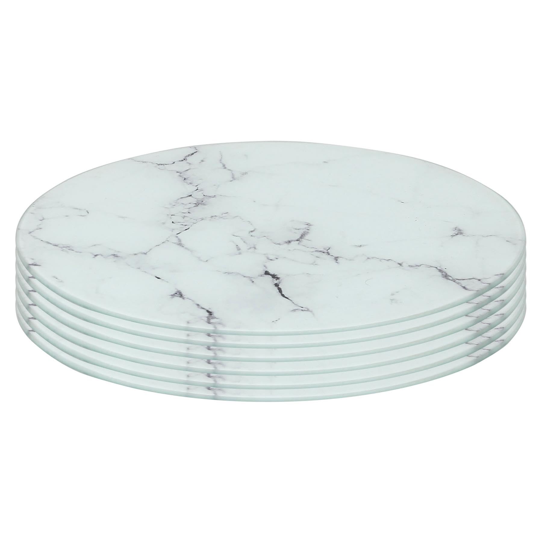 Harbour Housewares White Round Glass Placemats - 30Cm - Marble - Pack Of 6 - Marble