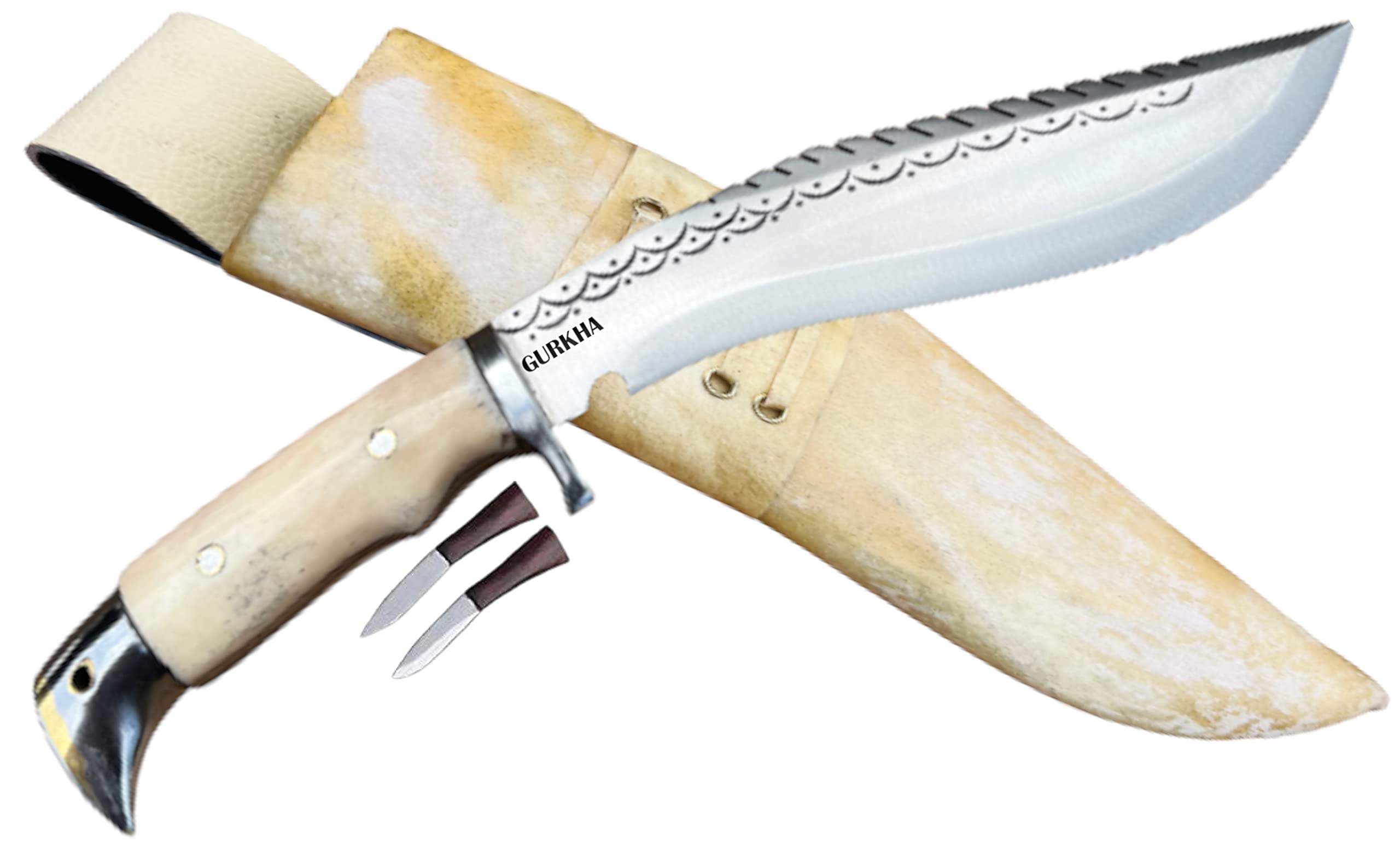 Gurkha Dragon American Eagle Kukri Knife Overall 13 IN With Blocker Full Tang 8 IN Fixed Blade Kukri - Bone Handle Included Leather Sheath 2 Utility Knives - Handmade In Nepal