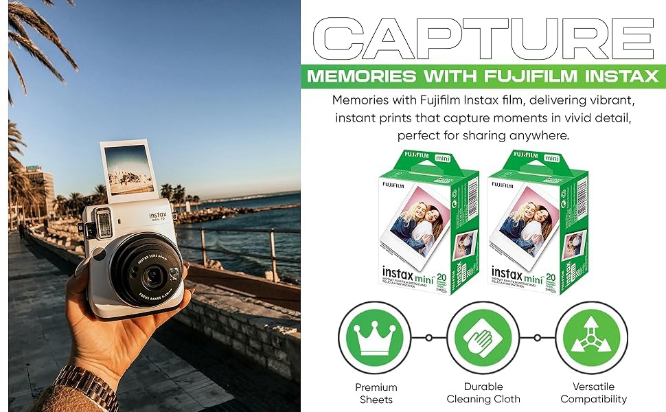 Fujifilm Instax Mini Instant Daylight Film for Instant Camera with USB and PixiBytes Microfiber Cleaning Cloth... (5 x Twin Packs + USB) - 6