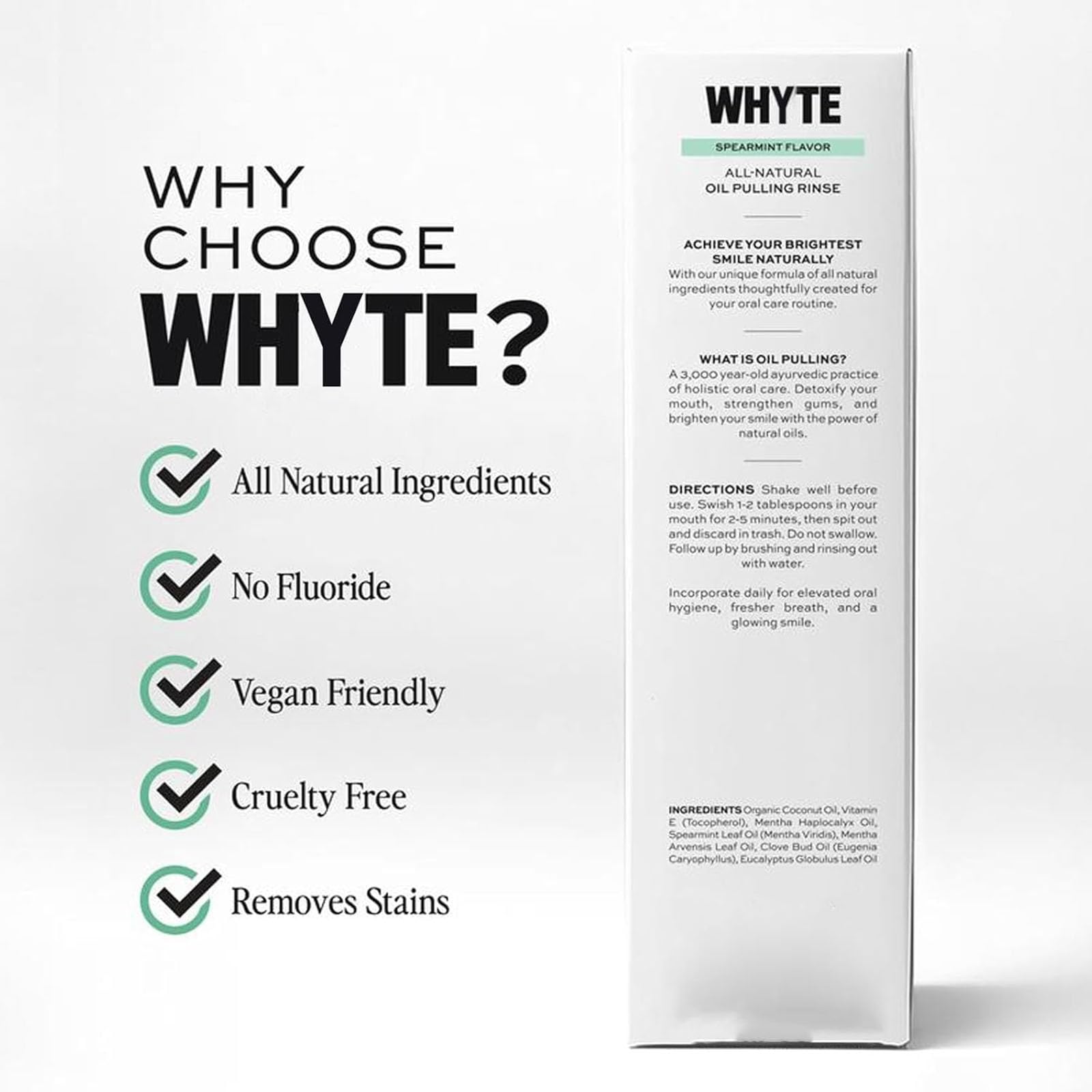 Whyte Spearmint Ölspülung mit kaltgepresstem Bio-Kokosöl – für gesundes Zahnfleisch und frischen Atem – 237 ml (3pcs)