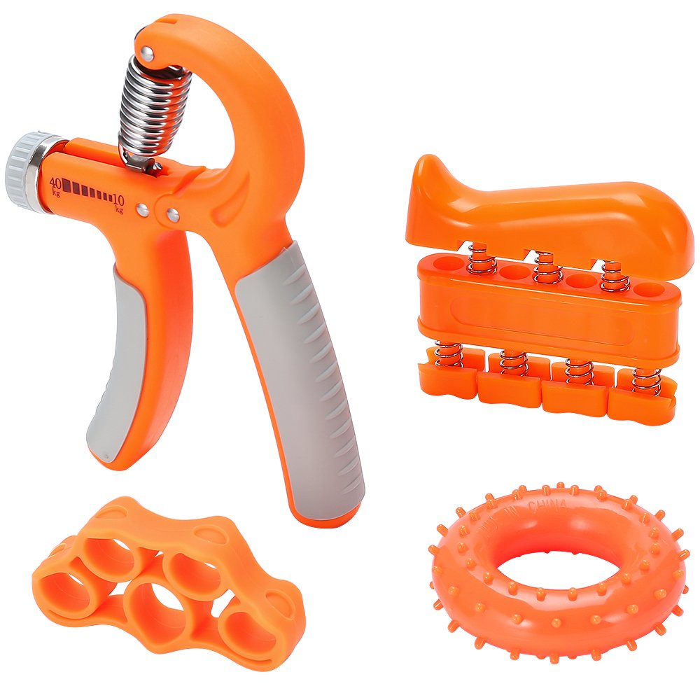Hand Grip Strengthener Trainer Workout Kit – Forearm Gripper Adjustable Resistance 22–88 Lbs, PVC Grip Ring 88 Lbs, Bilateral Finger Exerciser & Silicone Finger Stretchers - 4 Pack Set