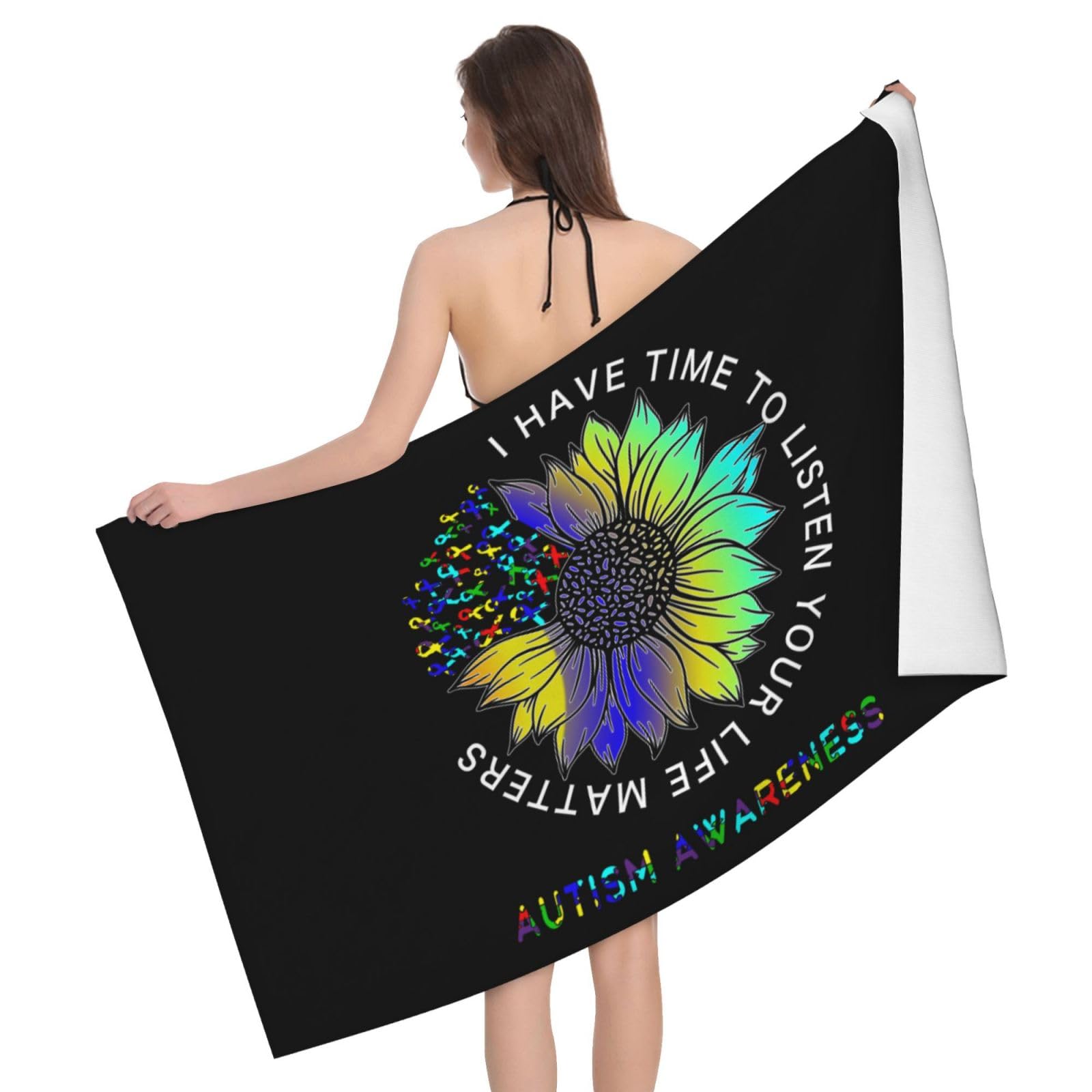 HLBSDM Microfiber I Have Time to Listen Your Life Matters Autism Awareness Beach Towel Quick Dry Soft Sand Free Beach Towels for Pool Swim Beach Lightweight Thin Towels