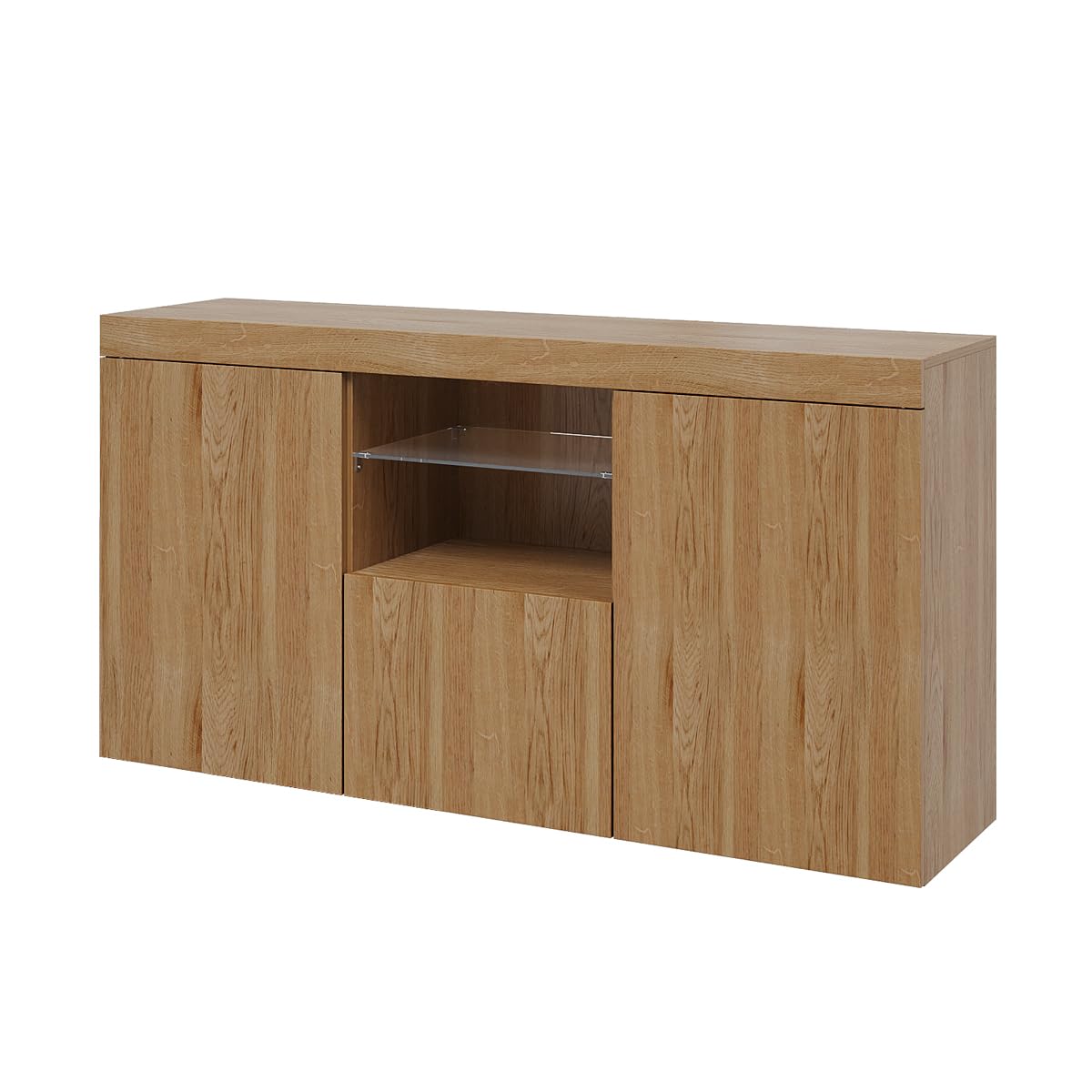 Panana Sideboard Modern Living Room Cupboard Unit Cabinet Furniture LxDxH 53.15x13.39x27.56'' Oak Color, Beige