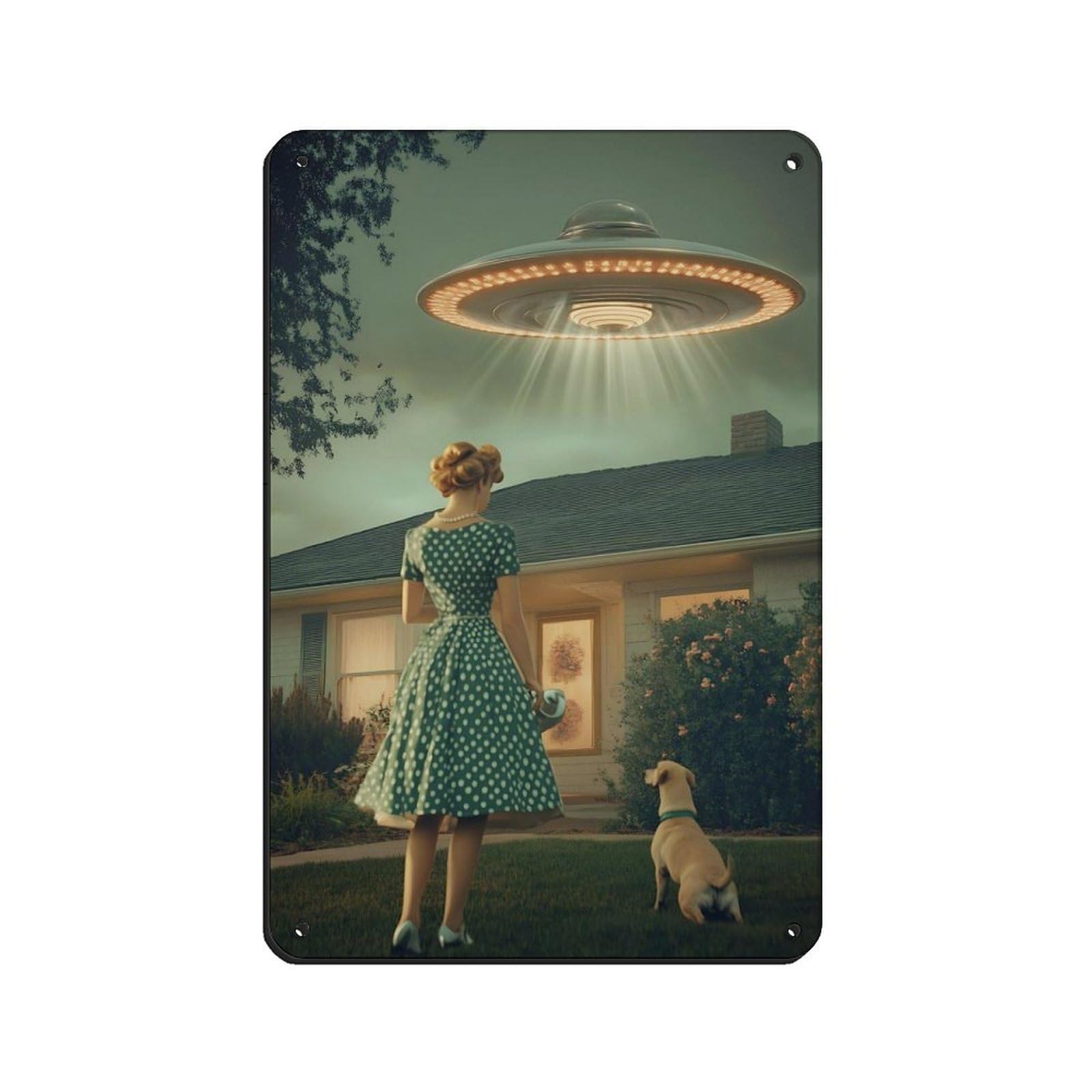 Retro Style Alien Spaceship Poster Tin Sign Vintage Metal Pub Club Cafe Bar Home Wall Art Decoration Poster Retro 8x12inch(20x30cm)