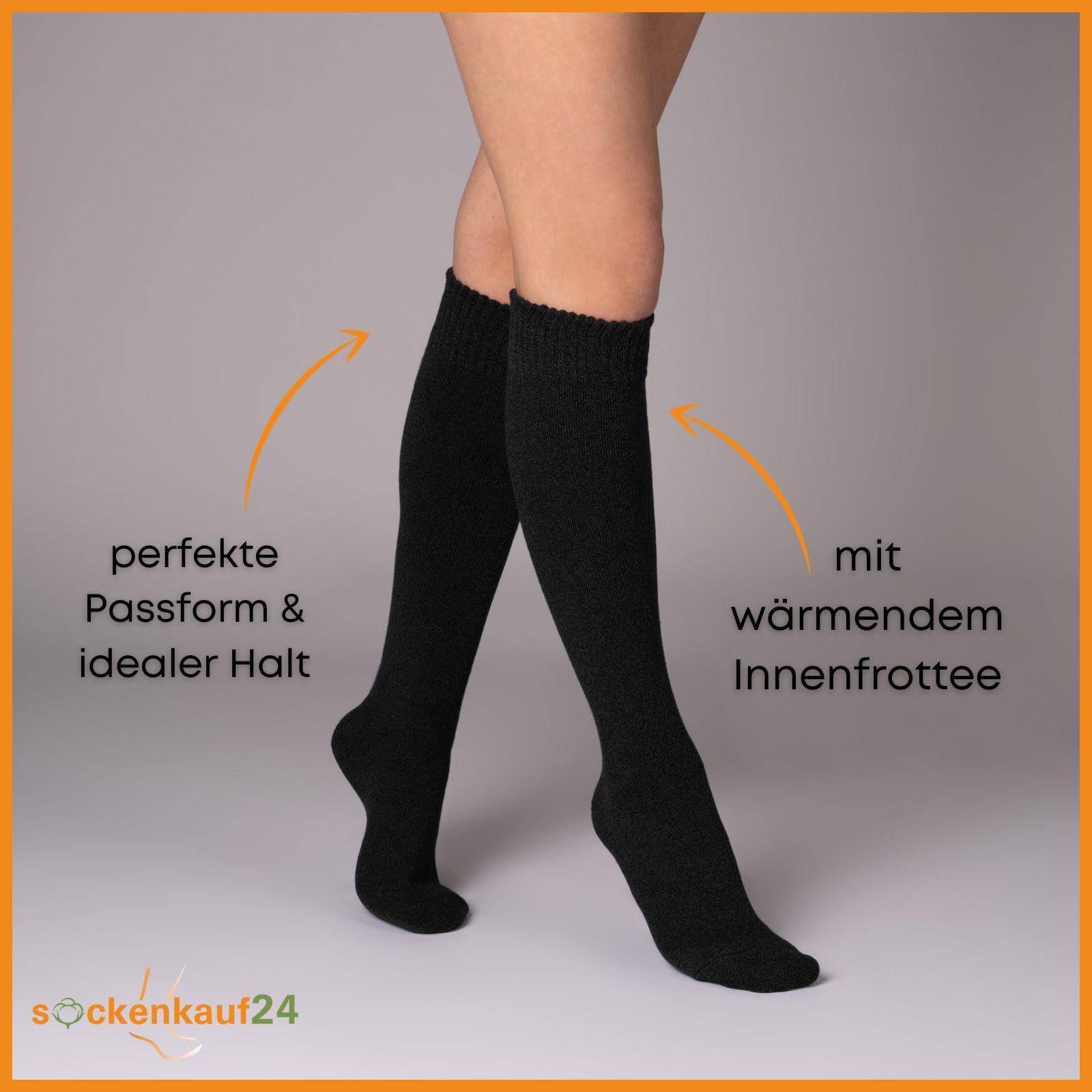 sockenkauf24 4 Paar Herren THERMO Kniestrümpfe Winter Innenfrottee Vollfrottee extra warm