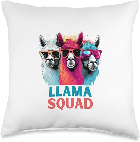 Llama Squad - Almohada a todo color para gafas de sol, 16 x 16, multicolor