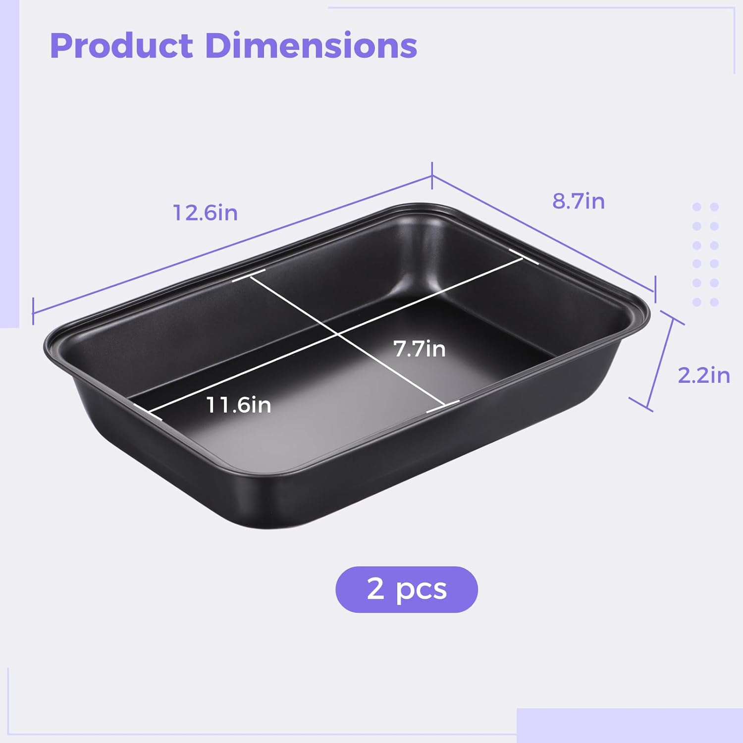 Lnrueg Lasagna Pan 2 Pcs - 11×7×2 inch Rectangular Deep Cake Brownie Pan with Stainless Steel Core & Non Stick Coating - for Baking Roasting, Toxic Free & Durable, Oven Safe & Easy Clean - Image 5