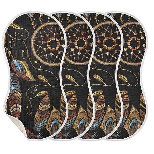 Native American Indian Dream Catcher Muslin Burp Cloths for Baby 4 Pack Soft 100% Cotton Baby Washcloths Bibs for Boy Girl