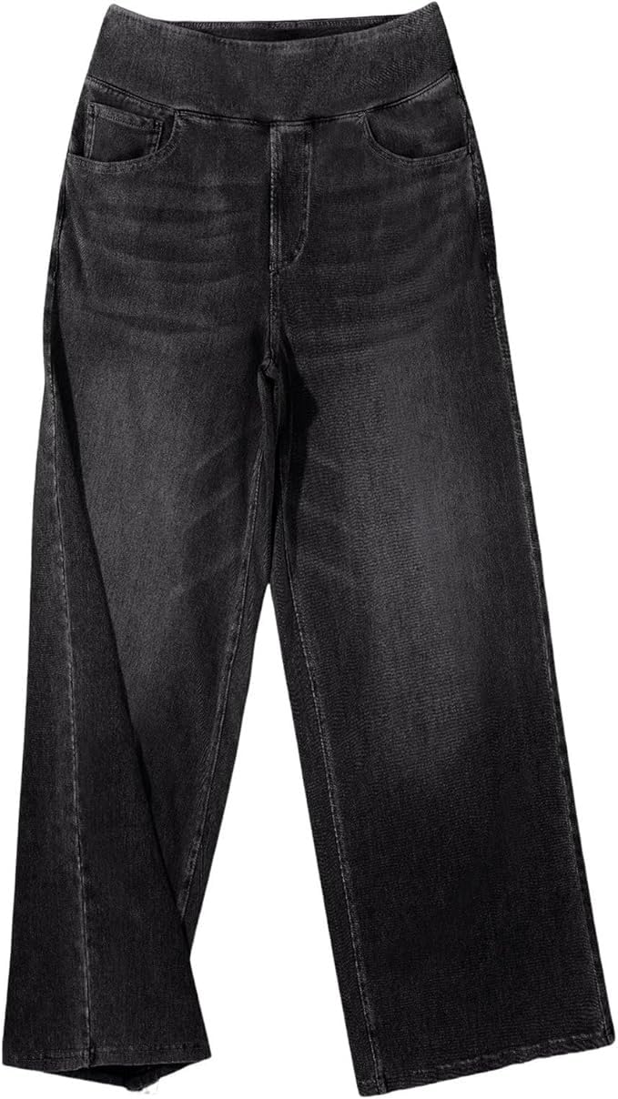 Vaqueros For Mujer De Cintura Alta con Pantalones Elásticos, Pierna Recta, Casuales Monocromáticos For Adolescentes Y Niñas Y2K Streetwear
