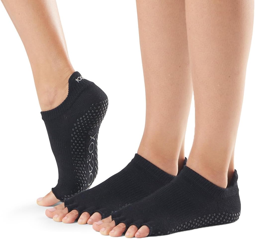 toesox Low Rise Half Toe Grip Socks 2-Pack, Multi Pack Non-Slip Pilates, Barre & Yoga Socks for Women and Men
