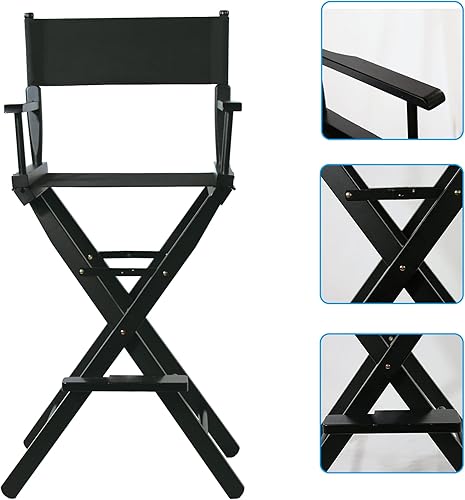 Miniatura 4 de Tall Directors - Silla plegable de 46 pulgadas, silla de maquillaje negra para artistas de maquillaje, capacidad de 250 libras, madera dura maciza,