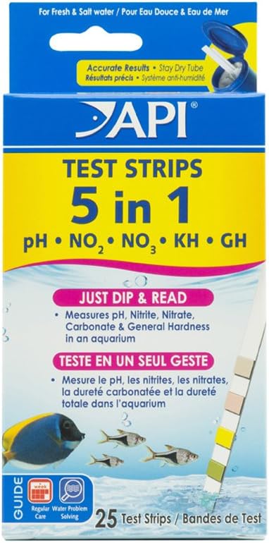 API 5-IN-1 TEST STRIPS Freshwater and Saltwater Aquarium Test Strips 25-Count Box