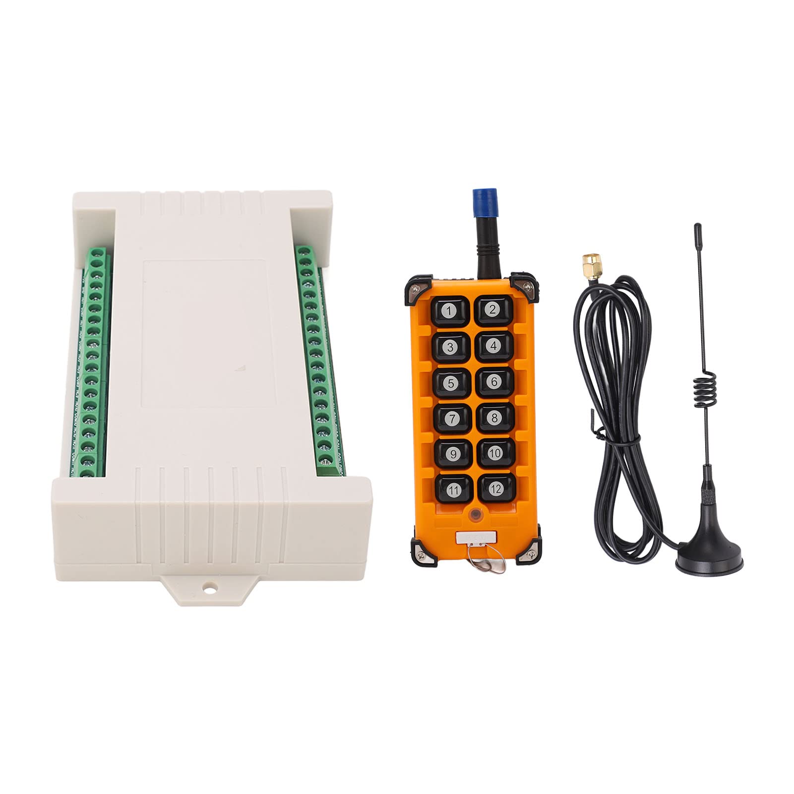 Telecomando per Gru, Codificatore Telecomando Wireless 12 Tasti 433M con Antenna 12 Canali, Trasmettitore Wireless Ad Alta sensibilità Interruttore a Pulsante Kit relè Controller (CC 12V)