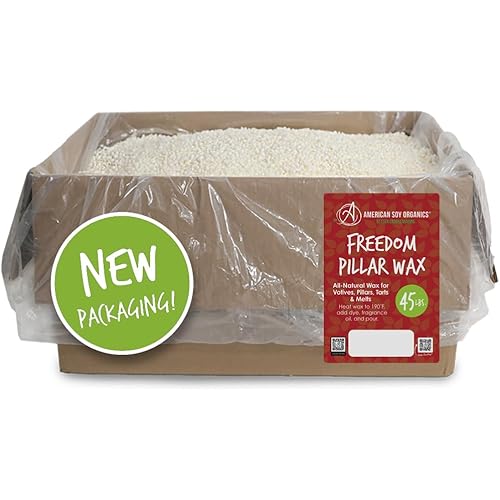 American Soy Organics Freedom Soy Wax Beads for Pillar Candle Making - Natural Candle Making Supplies - Paraffin-Free,Beeswax-Free Candle Wax for Votives, Pillars, Tarts, Tealights and Wax Melts 45lbs