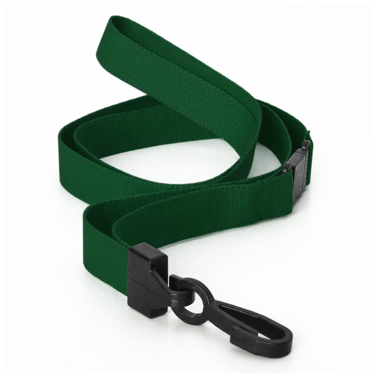 Pack of 100 Green Lanyards 15mm Flat Rpet Recycled Polyester with Plastic Clip By LanyardsTomorrow, Safety Breakaway ID Badge Holder Eco Neck Straps