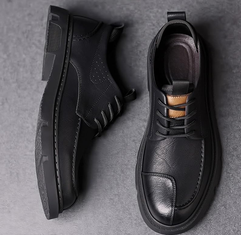 Men Handmade Leather Lace-Up Oxfords Casual Shoes Fashion Round Toe Slip On Formal Sneakers Comfortable Softsole Business Non-Slip Work Dress Shoes for Men2